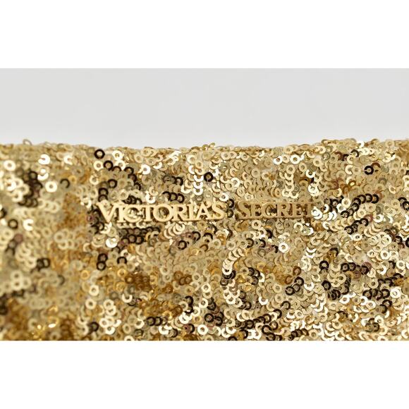 Victoria's Secret Black Gold Shiny Sequin Cosmetic Makeup Bag Pouch Small - Picture 6 of 12